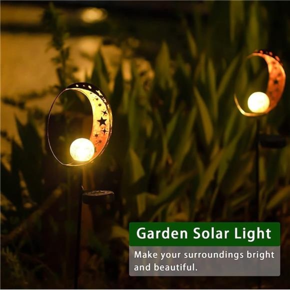 Garden Solar Light Outdoor Decorative,Moon Decor,Crackle Glass Ball Metal Garden - Picture 4 of 6